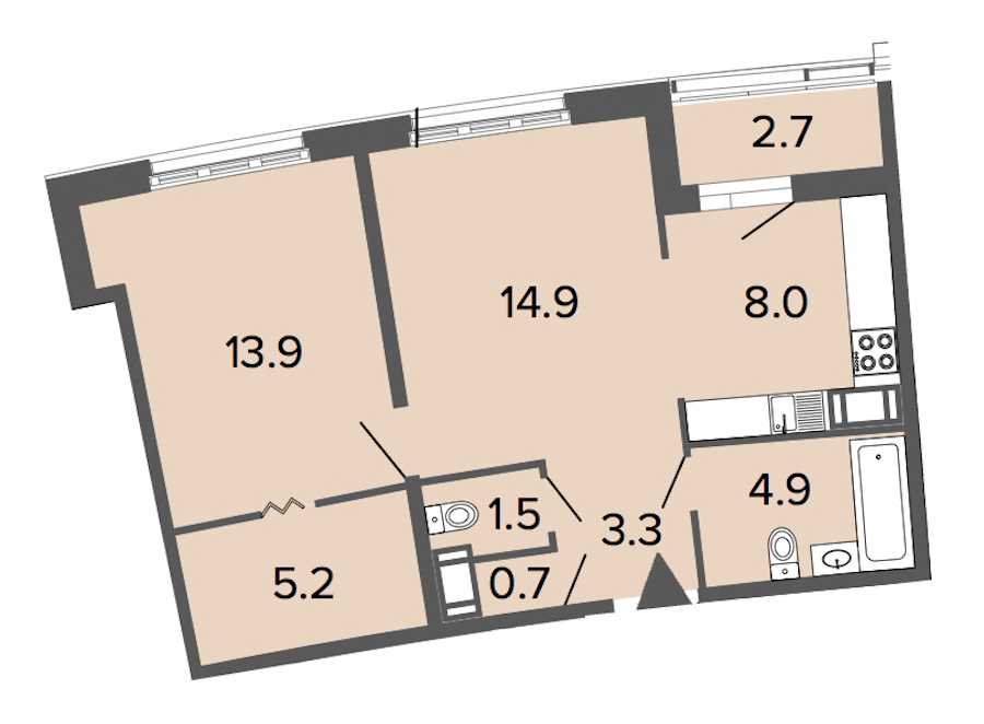 Однокомнатная квартира в : площадь 52.4 м2 , этаж: 4 – купить в Санкт-Петербурге